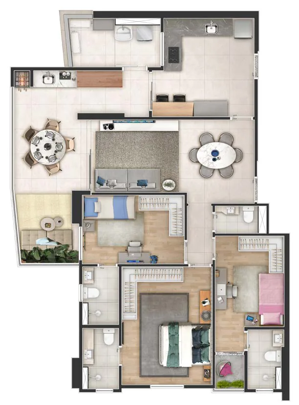 Planta tipo 108 e 112 m²