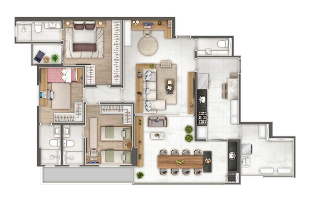 Planta dos apartamentos de 124 e 126 m² do Castell di Maria Carolina